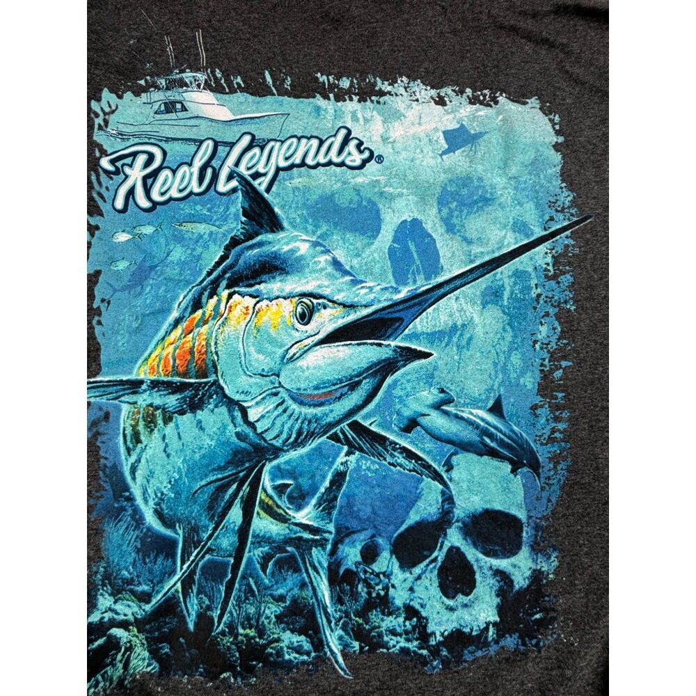 Reel Legends Gray Long Sleeve T Shirt Large Fish Graphics Fishing Boating Large